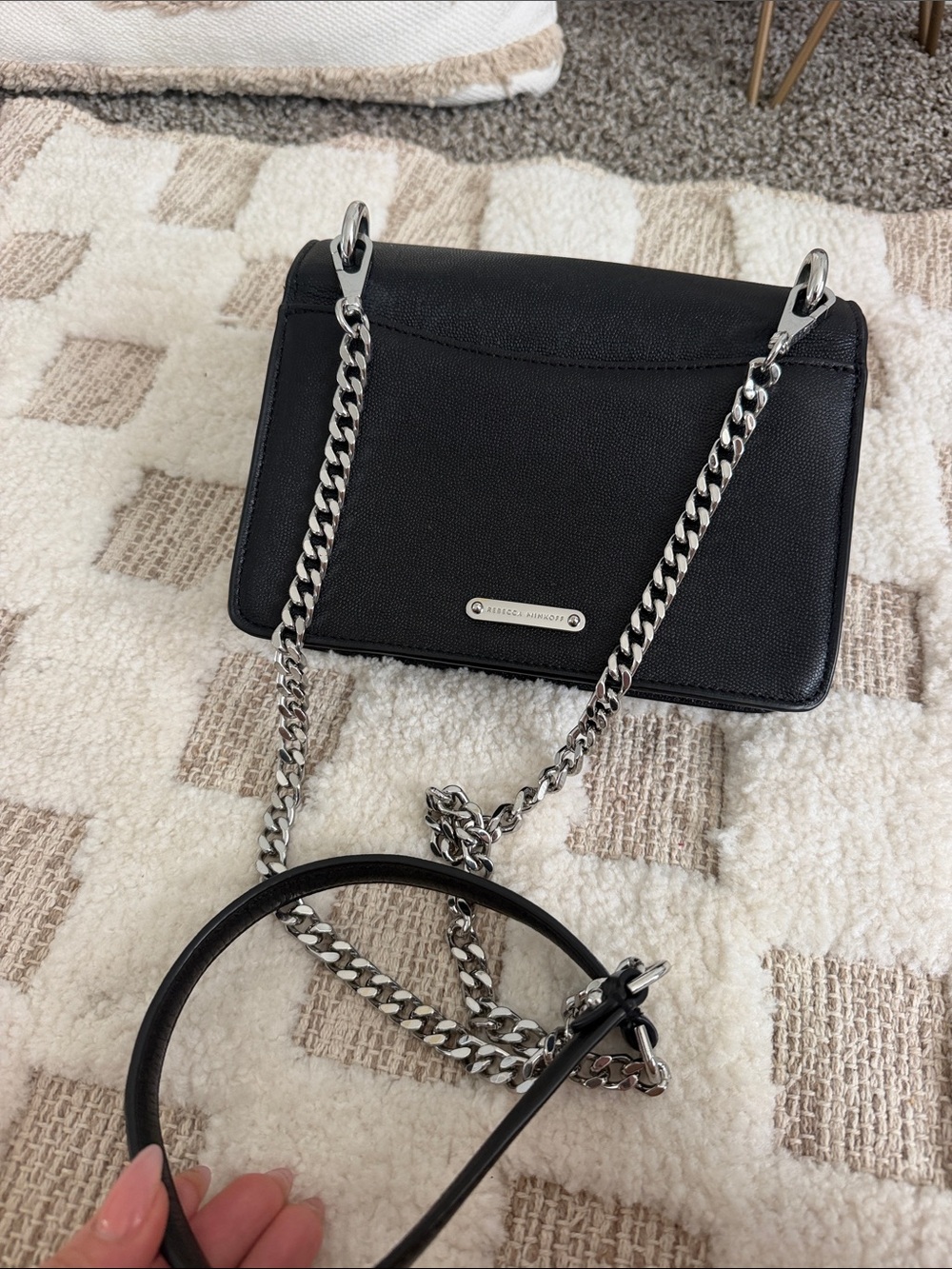 Rebecca Minkoff Black Leather Ring-Accent Chain Crossbody Bag - Picture 8 of 9